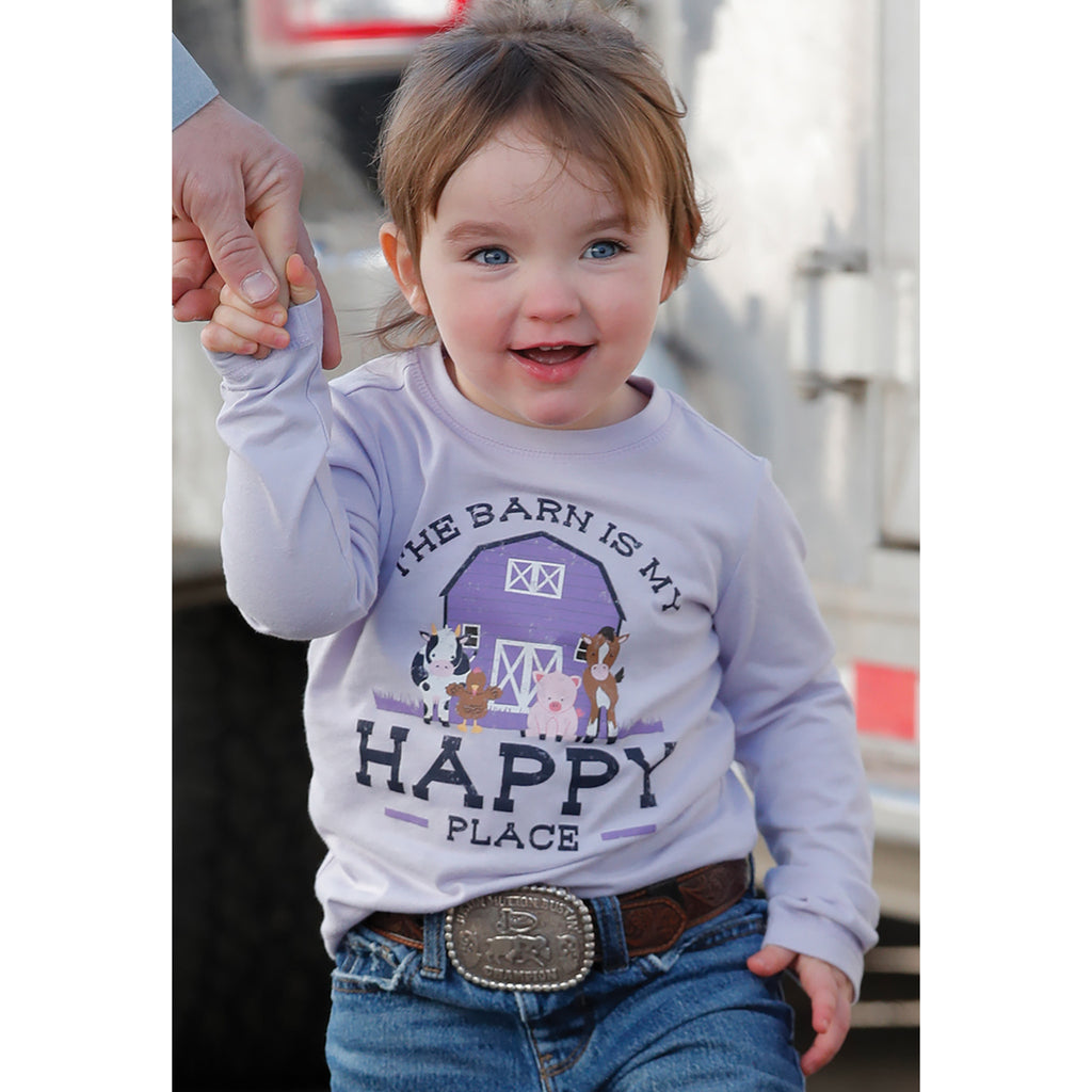Purple Long Sleeve Tee with Farm Theme Front Screen Print