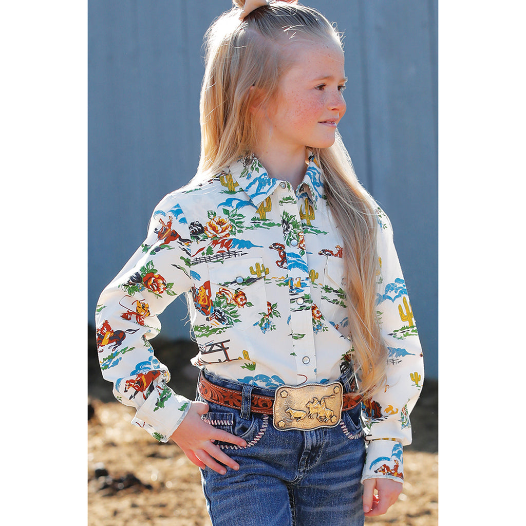 Western Hawaiian print long sleeve girls shirt.