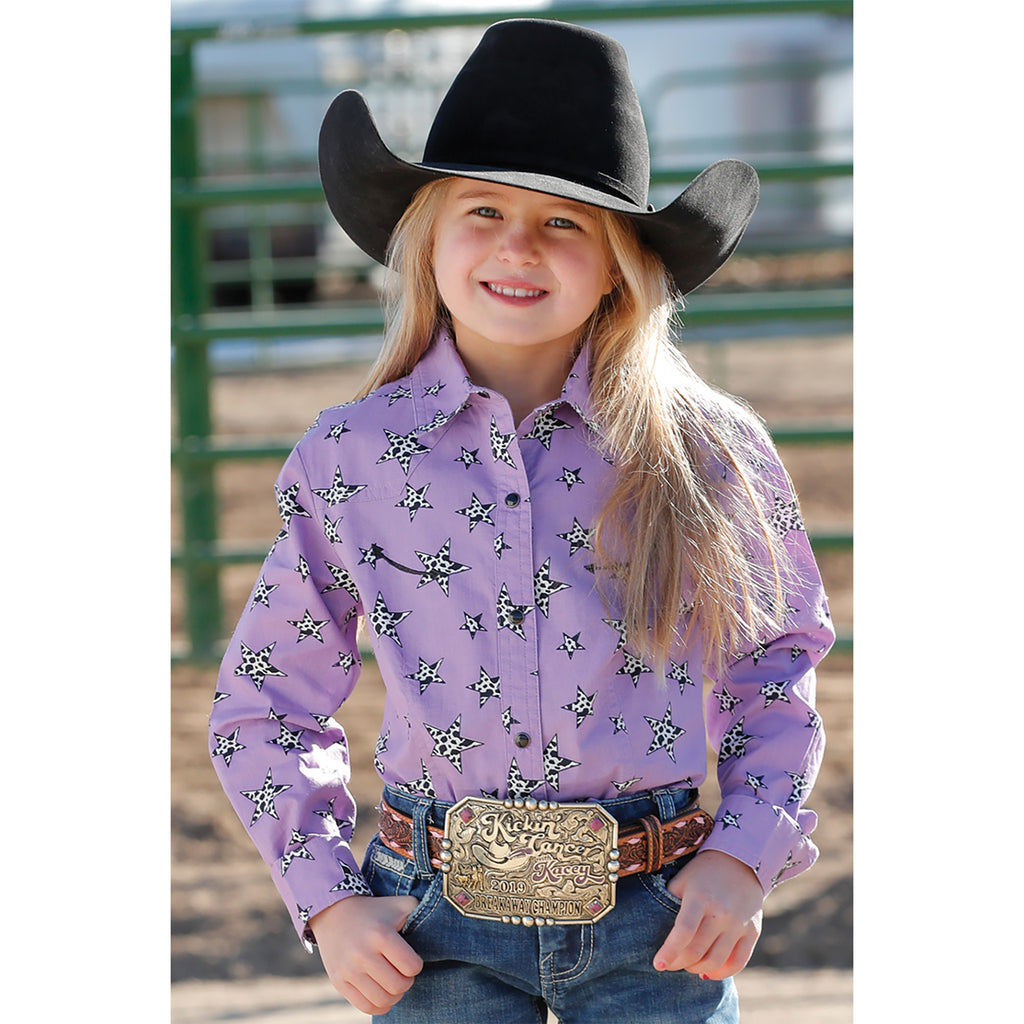 Purple Cow Print Stars Long Sleeve Snap Front Western Shirt