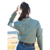WOMEN'S SAGE BOOT STITCH EMBROIDERED LONG SLEEVE SHIRT-BACK VIEW