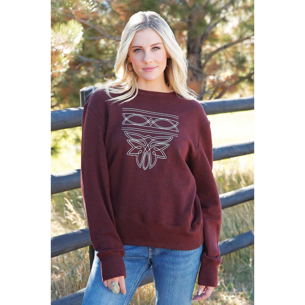Cruel Girl Burgundy Sweatshirt with boot-stitched detail on chest