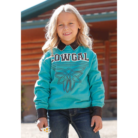 Girls Turquoise Cowgal Crew Neck Sweater