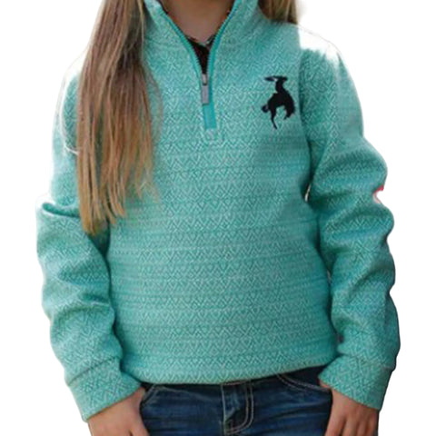 Turquoise 1/4 Zip Pullover front view on girl