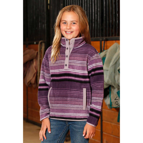 Cruel Girl Girl's Purple Stripe Long Sleeve 1/4 Snap Fleece Pullover