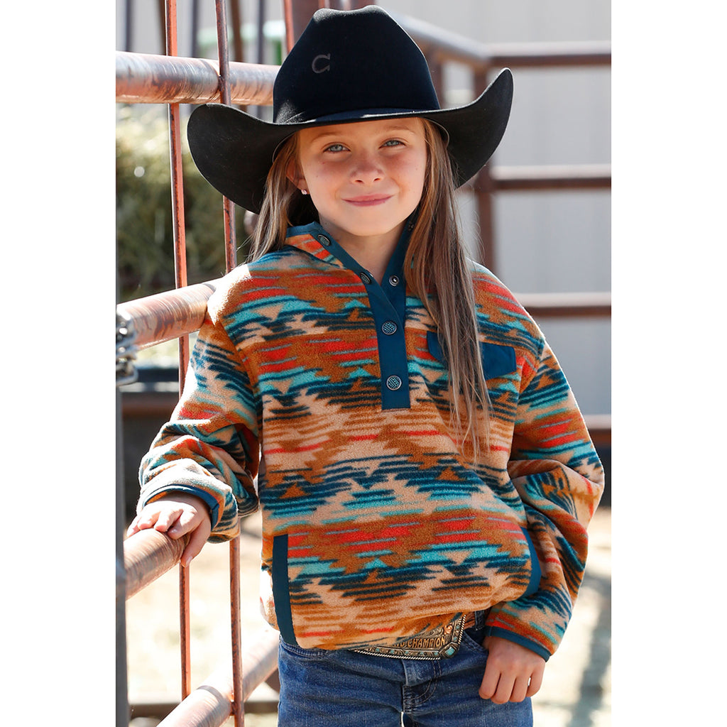 Cruel Girl Kids Rust Navy Aztec Fleece Pullover