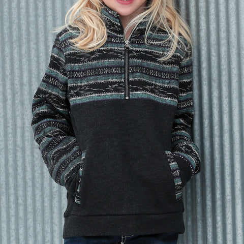 Cruel Girl Kids Black & Turquoise Striped 1/2 Zip Fleece