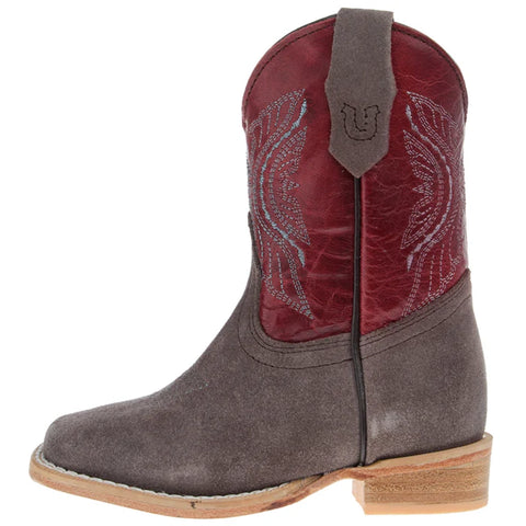 Square Toe, charcoal rough out kid boot 
