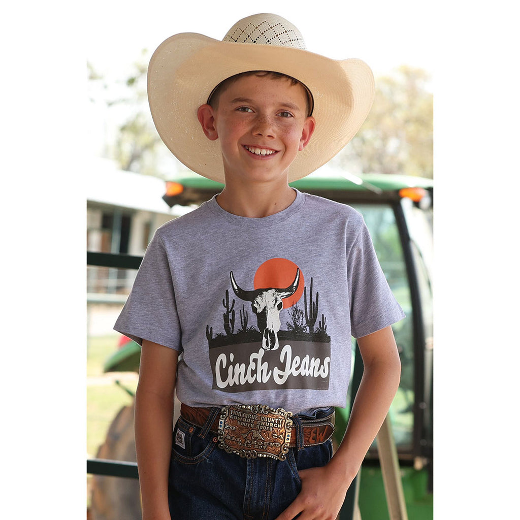 Cinch Boys Skull desert sunset crew neck 