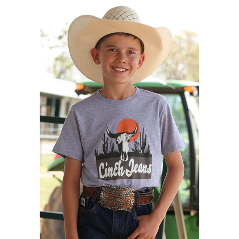 Cinch Boys Skull desert sunset crew neck 