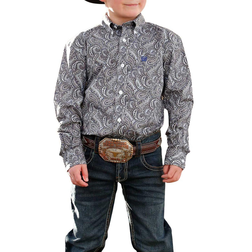 Paisley long sleeve shirt, white buttons, pocket on chest 