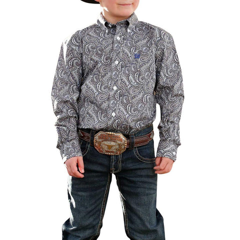 Paisley long sleeve shirt, white buttons, pocket on chest 