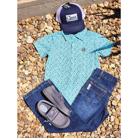 Short Sleeve, Western Print, cinch