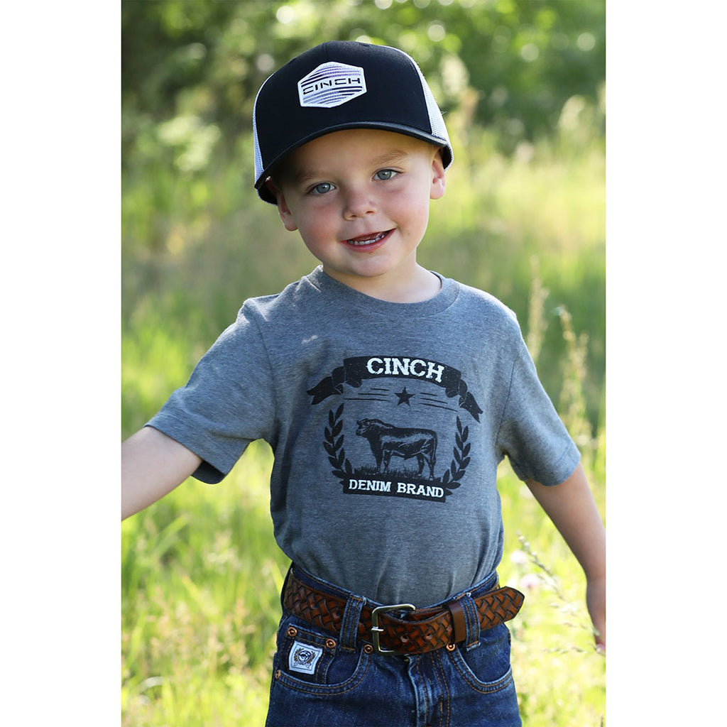 kids boy crew neck gray with cinch denim brand 