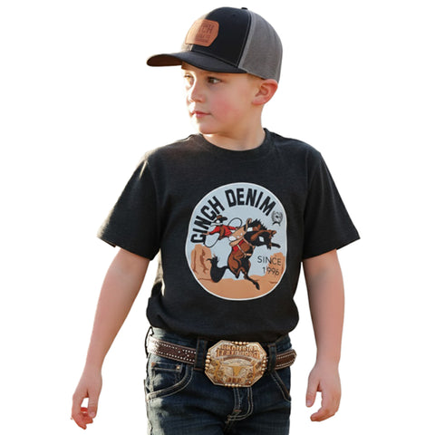 cinch denim boys tee, bucking horse 