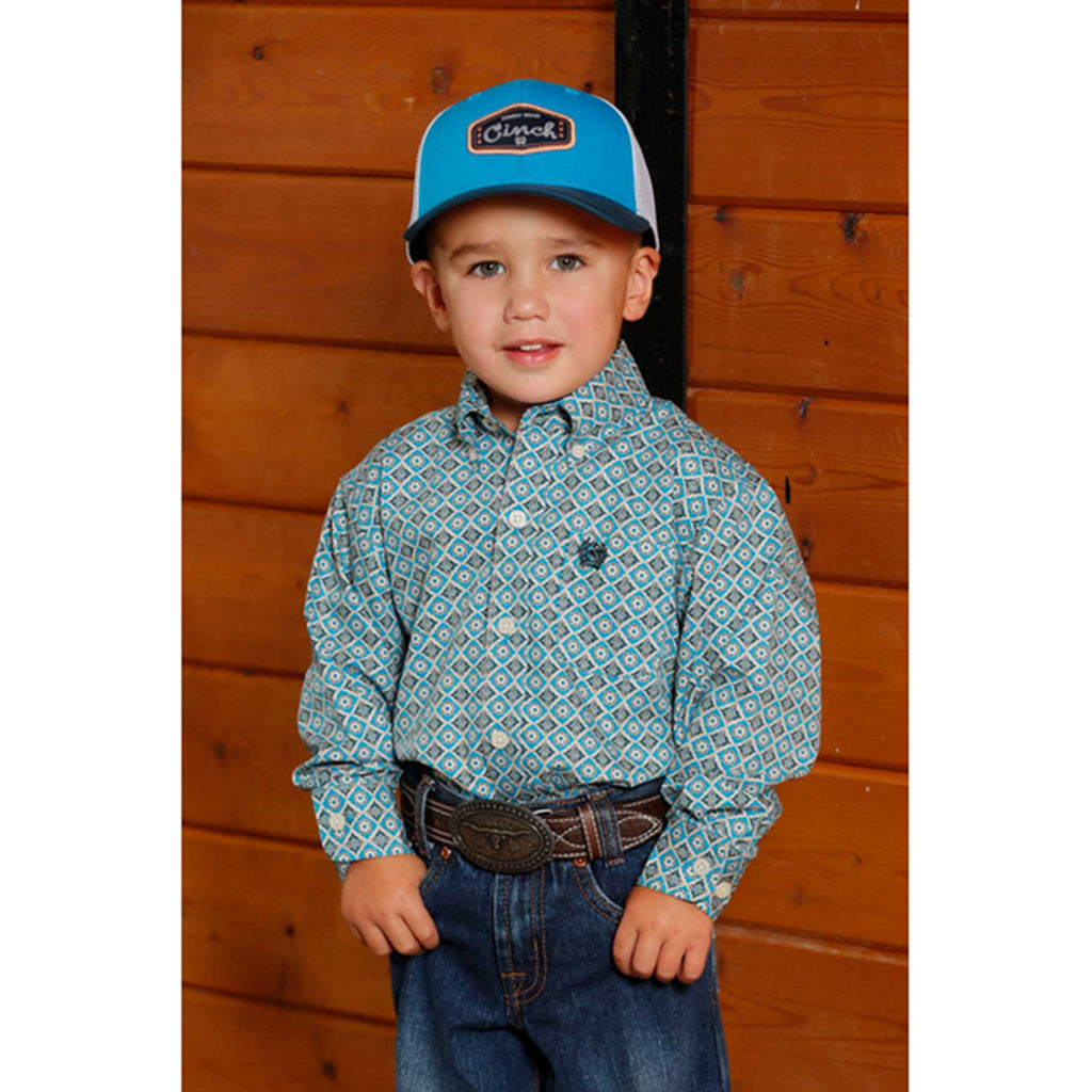 Cinch Infant Boys Geometric Blue Print Long Sleeve Shirt
