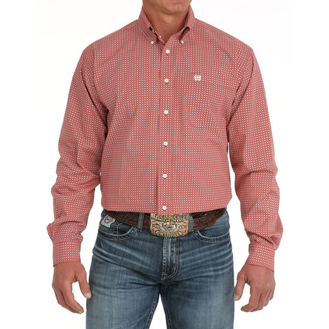Long Sleeve Button Down Red Print 