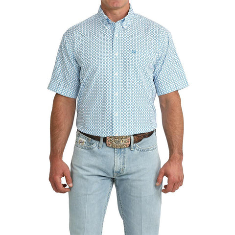 Blue Print short sleeve cinch button down shirt 