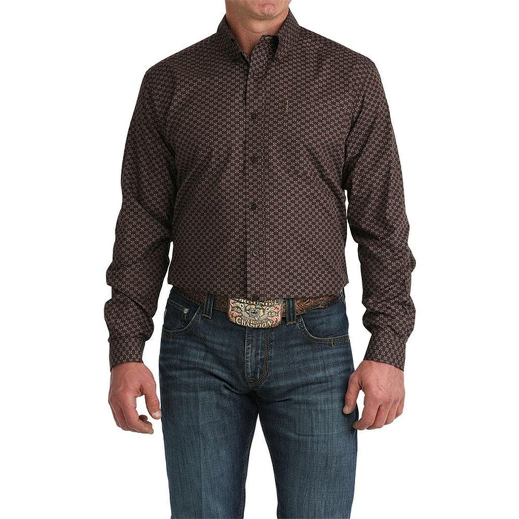 Brown Long Sleeve, Geometric Print, Left Chest Pocket 