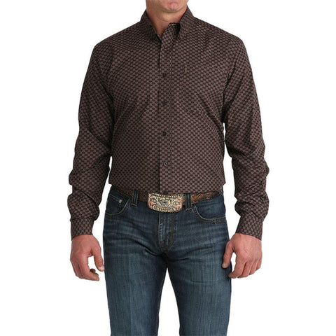 Brown Long Sleeve, Geometric Print, Left Chest Pocket 
