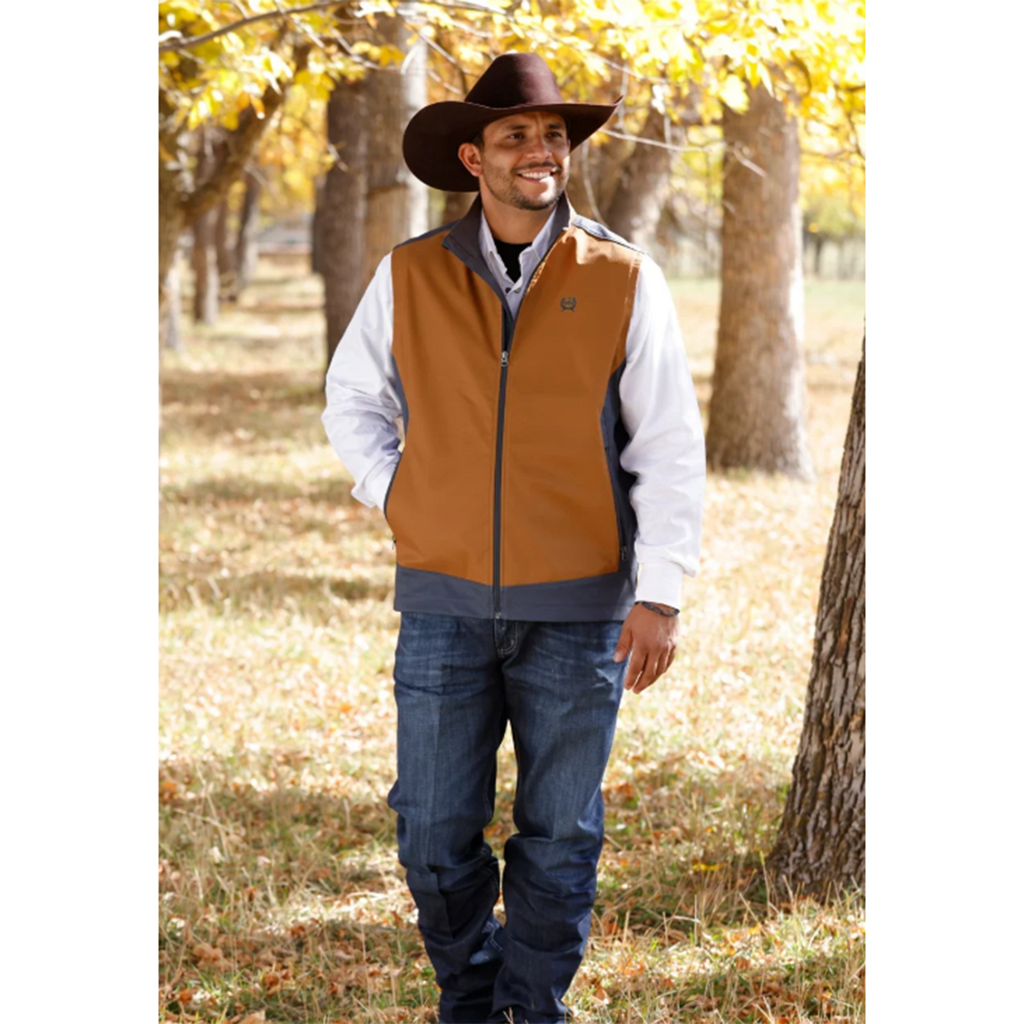 Brown zip up vest with two side pockets 