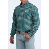 Cinch Men's Green Geometric Print Button Down Long Sleeve- Angle