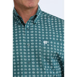 Cinch Men's Green Geometric Print Button Down Long Sleeve- Close-Up