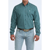 Cinch Men's Green Geometric Print Button Down Long Sleeve- Front