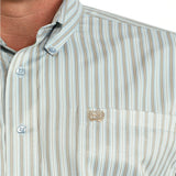 Cinch Men's Light Blue Striped Button-Down Long Sleeve- Close-Up