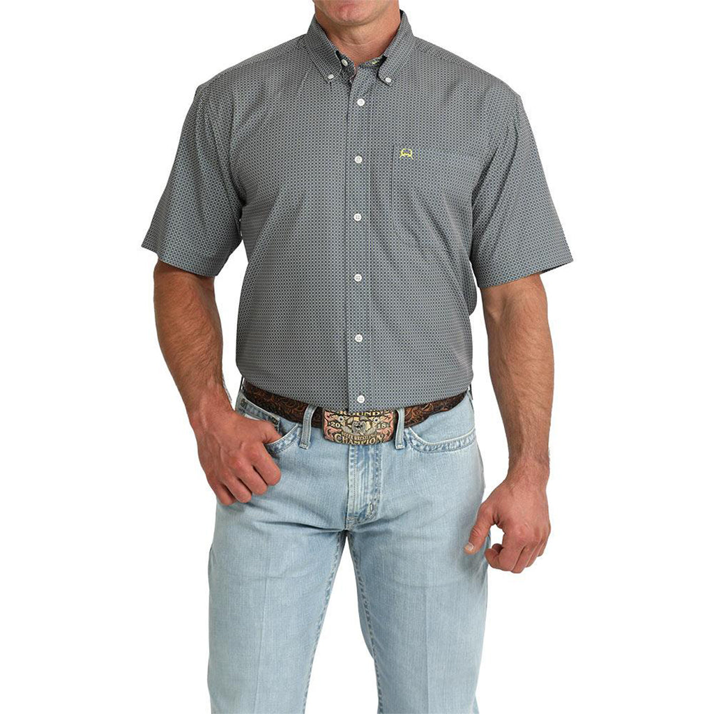 Grey Print short sleeve shirt button down 