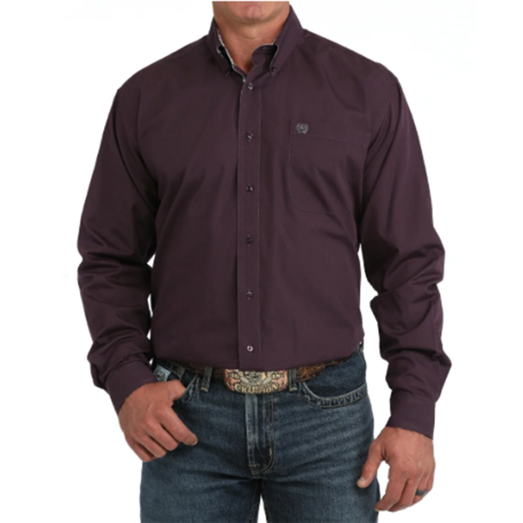 Long Sleeve button down purple shirt, left chest pocket 