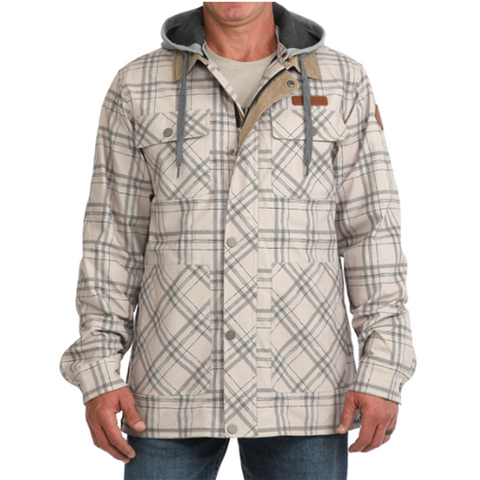polyester with zipper and button, chest pocket and bottom ones, hood 