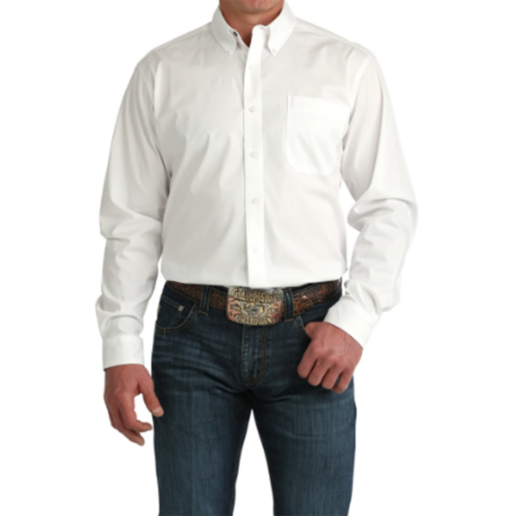 Long Sleeve, modern fit button down shirt, solid white 