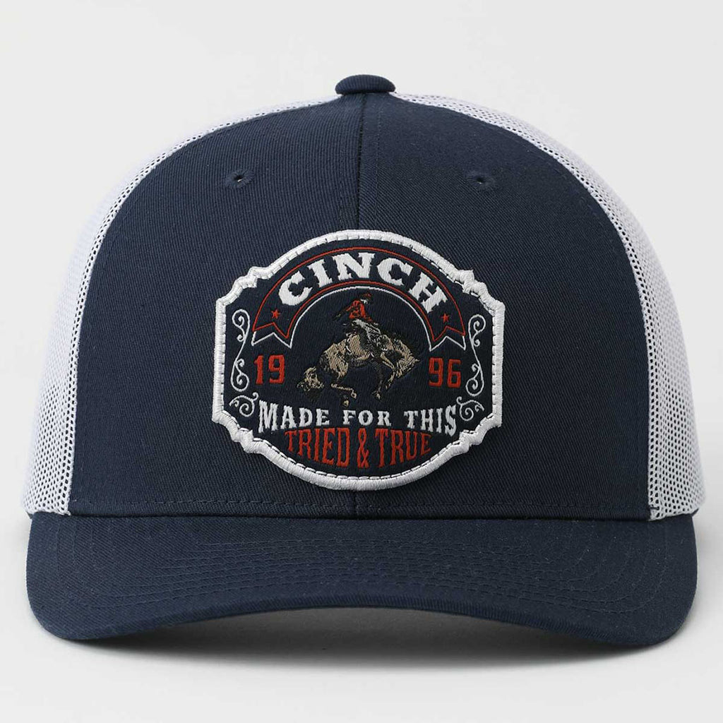 Navy blue front with Cinch patch with bucking horse 