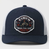 Navy blue front with Cinch patch with bucking horse 