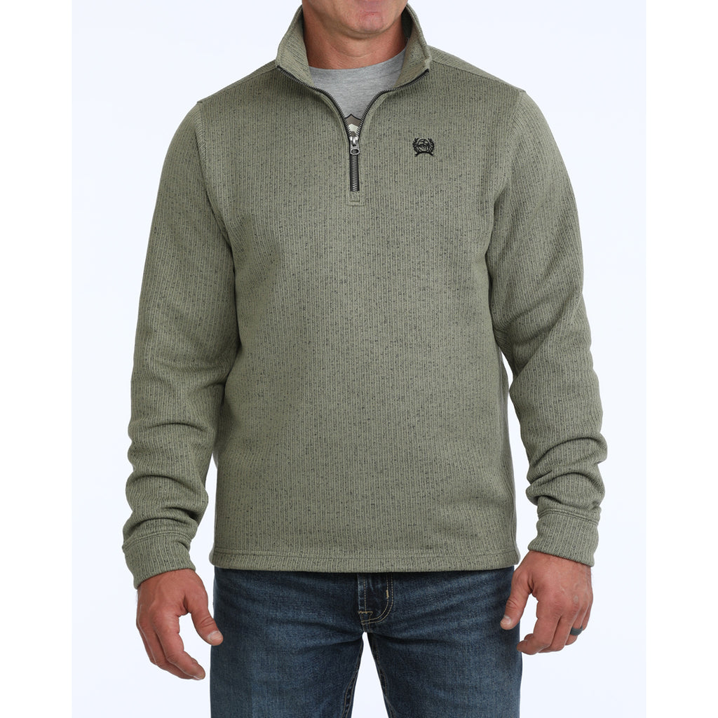 Front view of olive 1/4 olive sweater 