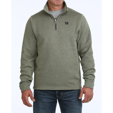 Front view of olive 1/4 olive sweater 
