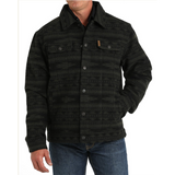 Front view of poly wool jacket, chest pockets, pockets 
