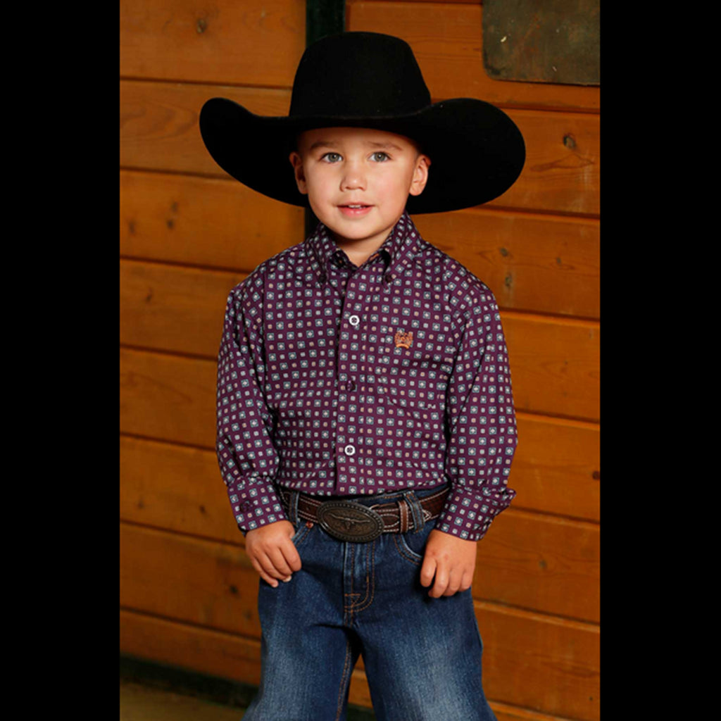 Purple Geometric Print, Cinch, Button Down 