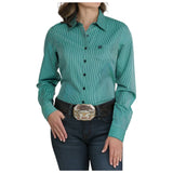 Long Sleeve, Turquoise striped, navy buttons, left pocket 