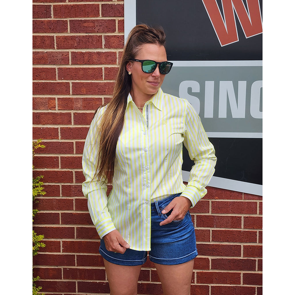 Long Sleeve button down, lime striped button down, cinch 
