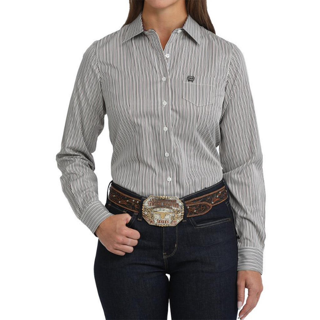 White shirt button down with tencel stripes 
