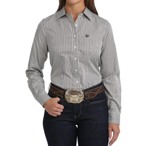 White shirt button down with tencel stripes 