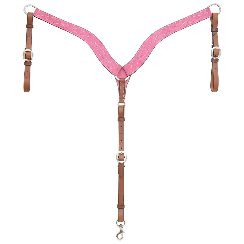Pink Suade with white stitching inlay, circle Y breast collar 