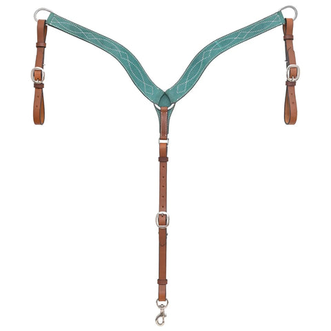 teal Suade, white stitching, Breast Collar 