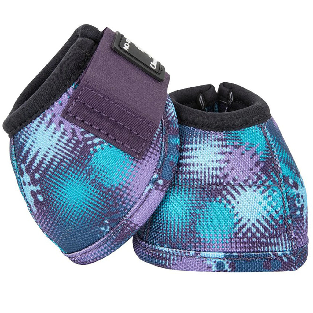Bell boots with purple and turquoise pattern.