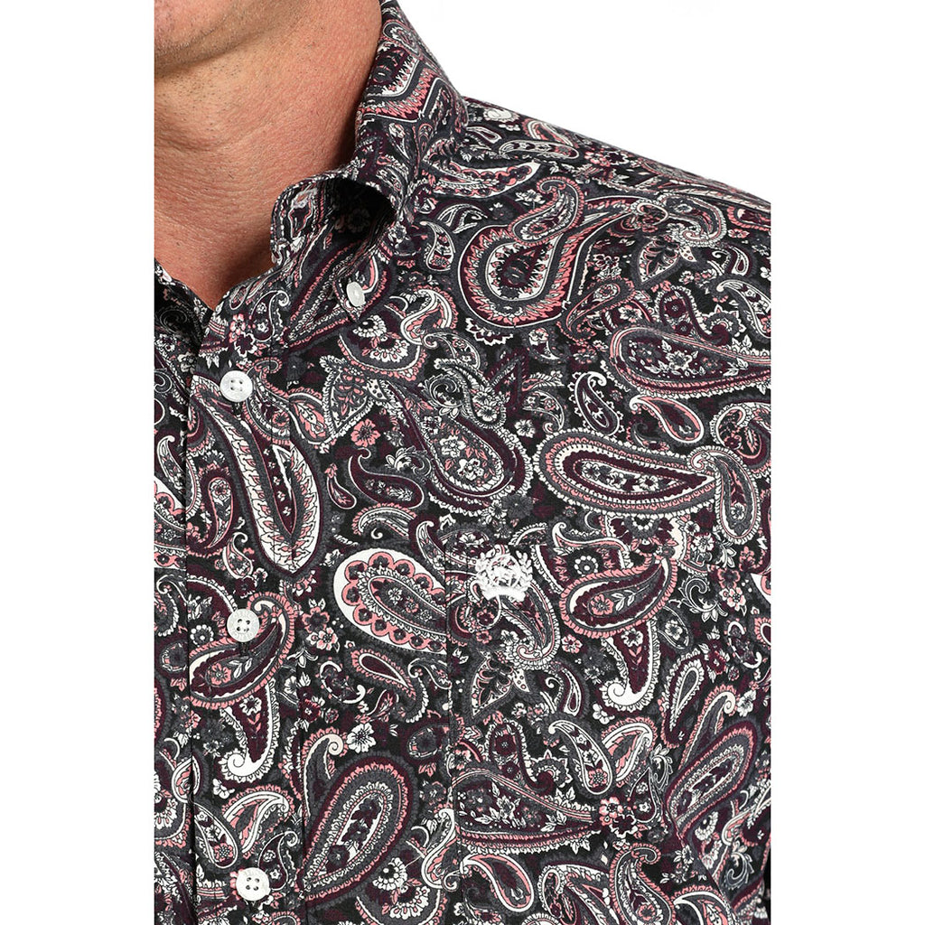 pink paisley dress shirt Hisdern Men's Pink Paisley Splicing Dress Shirt For Office Wear XL