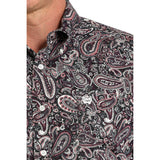 Pink Paisley Pattern, White cinch logo, white buttons 