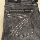 black wash, studded 7 back pockets 