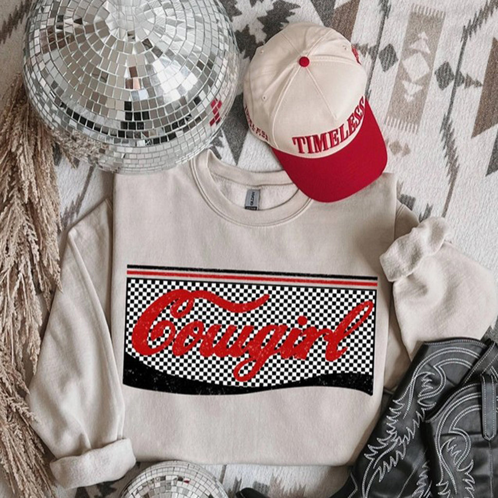 Cowgirl Checkered Crewneck Sweatshirt 