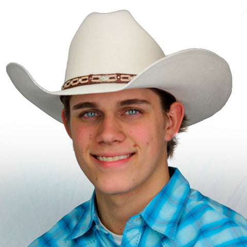 Cream Cattleman Shantung with Brown Leather Hatband